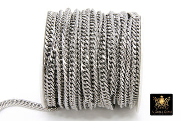 Silver Stainless Steel Chain, 304 Faceted Curb 7 x 4 mm Chains CH #167, Unfinished Necklace Chains